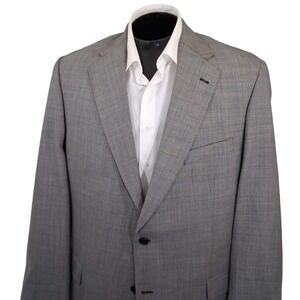 Alan Flusser Sport Coat 46L Gray Super 100 Wool Micro-Houndstooth Blazer No Vent